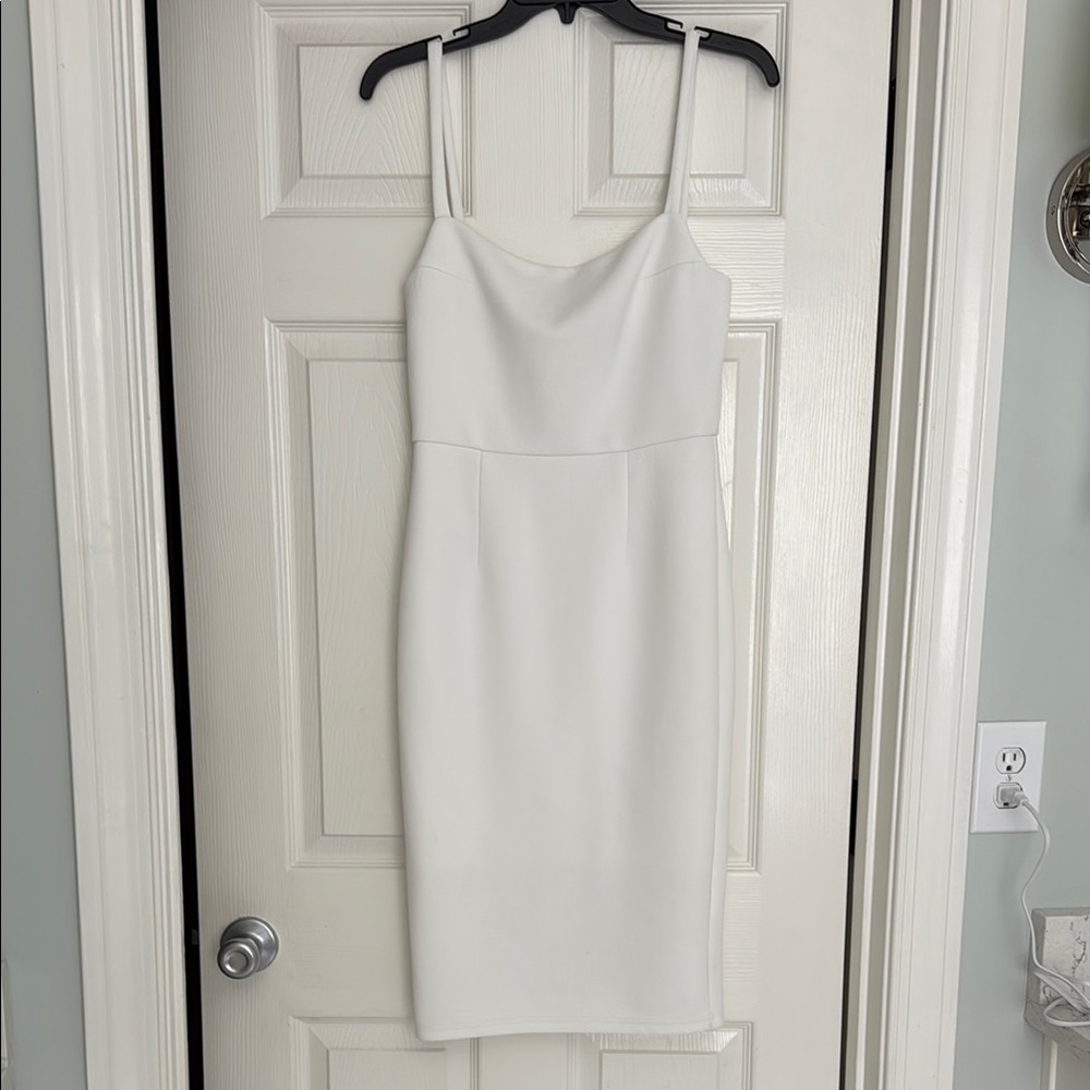 Hello Molly White Sheath Midi Dress Spaghetti Strap